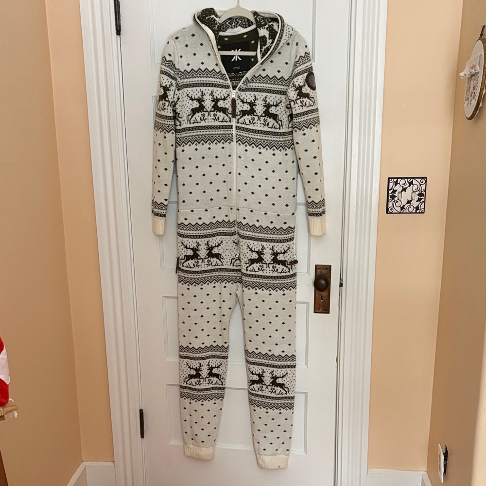Cozy Cream and Olive Green With A Touch Of Brown Accents. Hooded Onesie